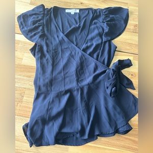Navy Blue LOFT wrap tie blouse